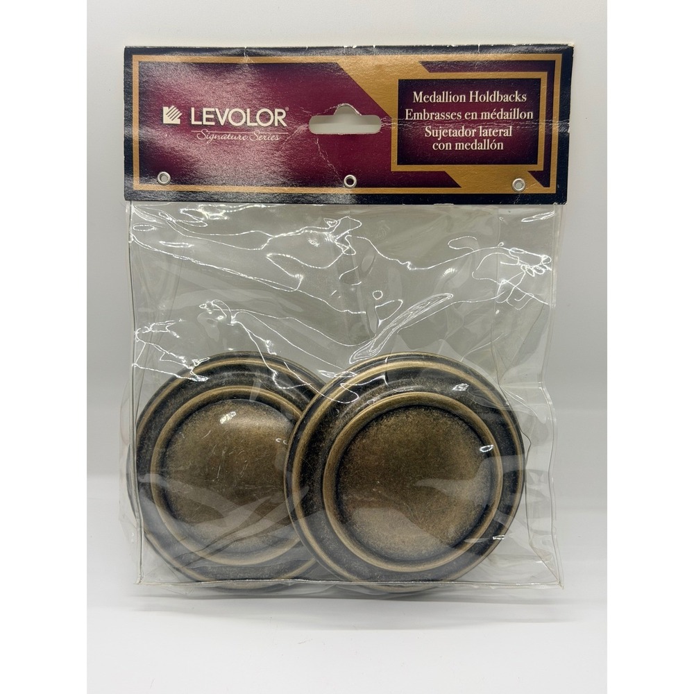 Levolor Signature Series Medallion drapery Holdbacks Antique Brass Round 2 Pack